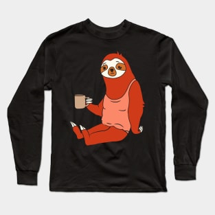 Lazy Sloth With Coffee Long Sleeve T-Shirt